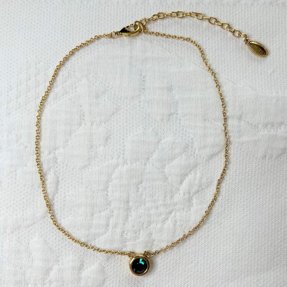 Tahari Gold delicate chain necklace with dark green crystal gem
